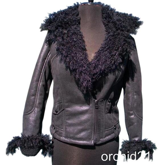 Cache Black Shearling Moto Lined Jacket Front Zipper Sleeve Zippers New NWT $268 - Picture 10 of 10